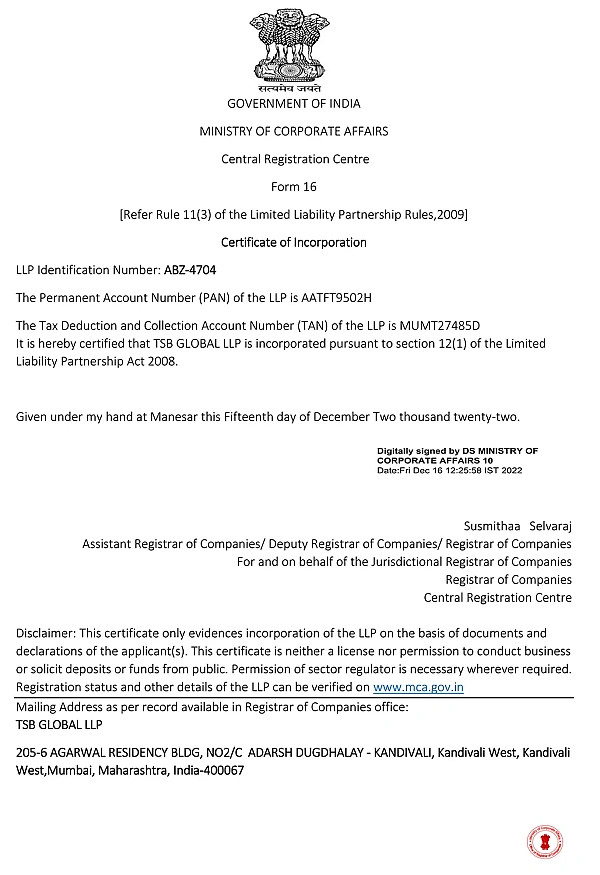LLP Identification Number of TSB Global LLP (Steel Exchange)